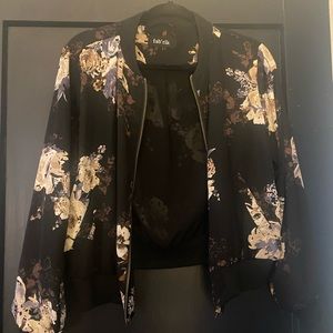 Black floral bomber jacket